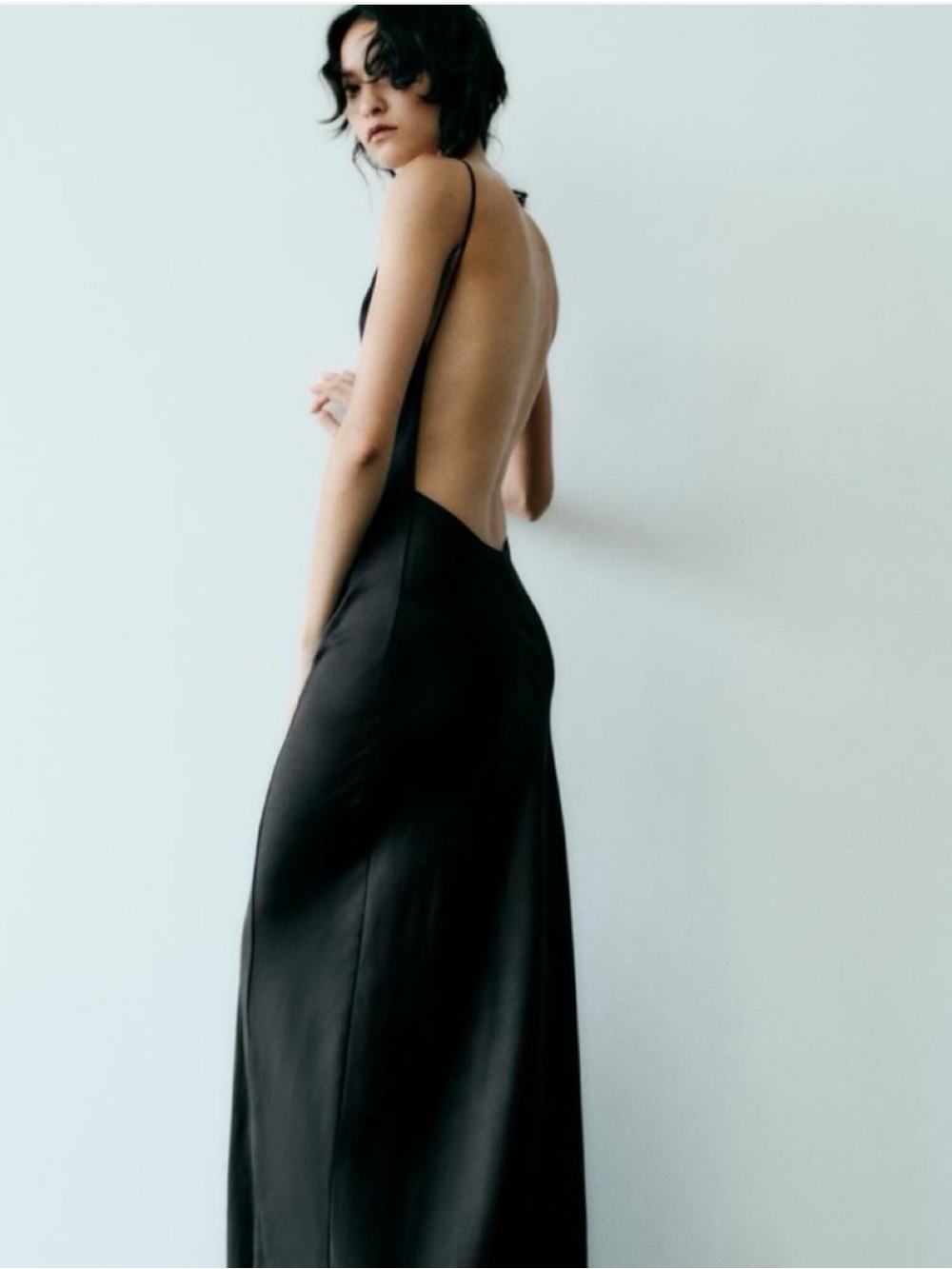 Zara Black Satin Backless Slip Gown - Picture 3 of 7